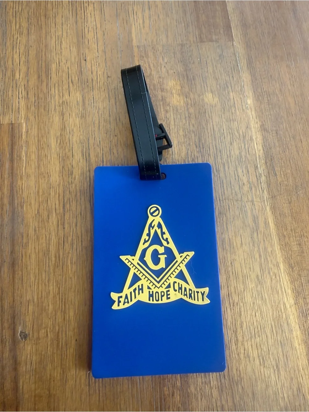 Blue Masonic Luggage Tag with yellow Emblem
